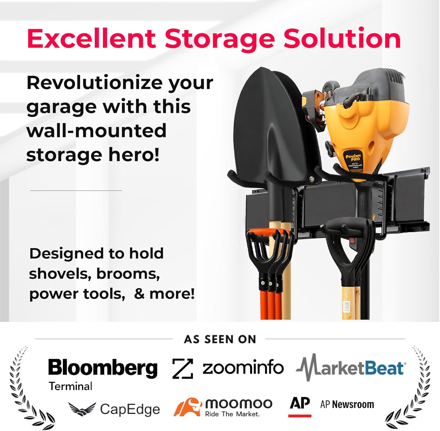 TIDYME Garage Wall Organizer - 48" Heavy-Duty Tool Storage Rack | Adjustable Double-Layer Hooks | 300 lbs Capacity