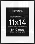 Homeforia Black 11x14 Picture Frame - High-End Metal Design with Mat for 8x10 Photos | Set of 1