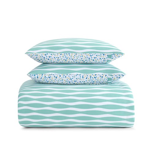 Kate Spade New York Rhythmic Geo Twin Comforter Set, 300 Thread Count Cotton Sateen Reversible Cover, All Season 2 Piece Bedding, Machine Washable, Blue Aqua Tourmaline
