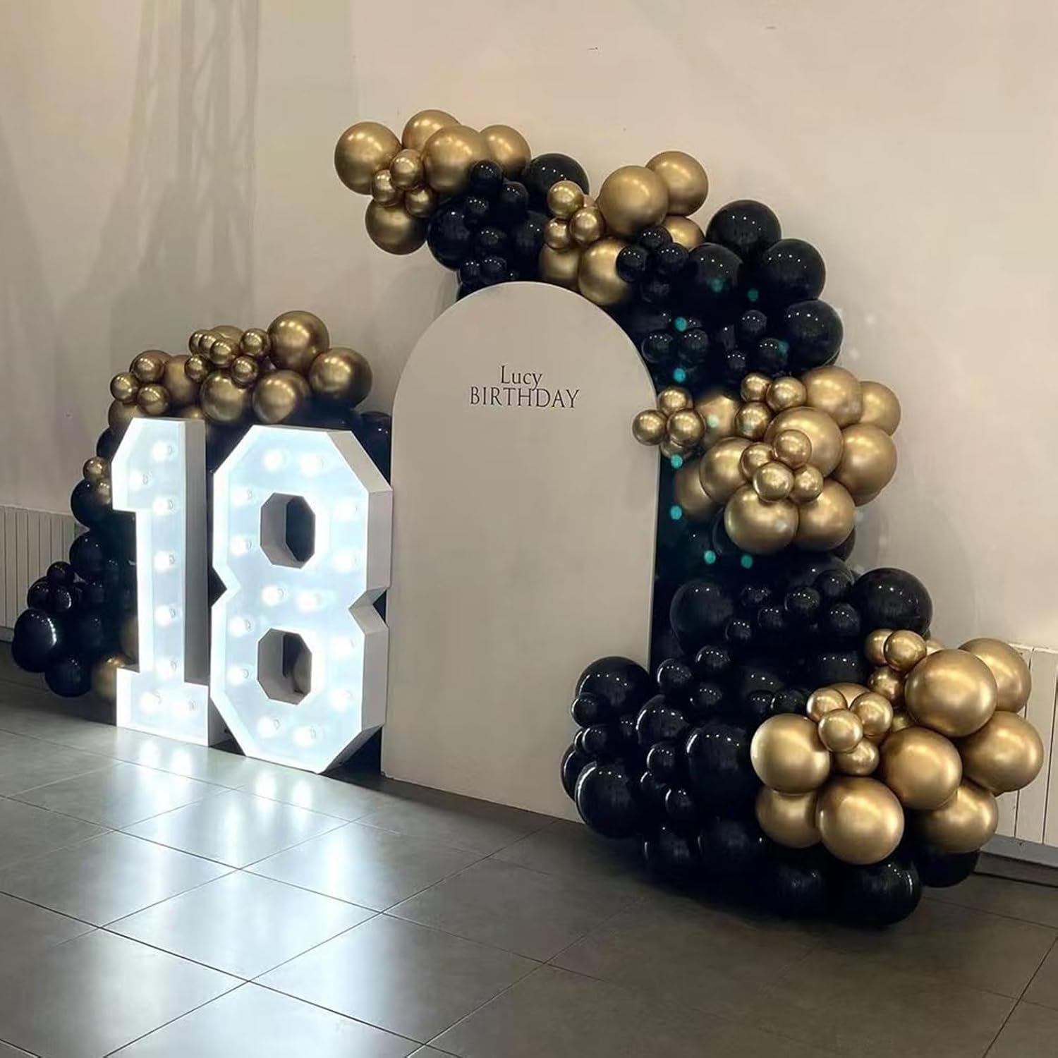 Skiennix Black and Gold Balloon Garland Arch Kit - 134pcs Metallic Balloons for Graduation, New Year & Birthday Celebrations