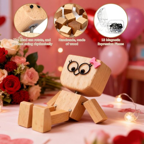 Shaking Feet Wooden Doll Couple, Shaking Wooden Man Figurine with 12 Changeable Magnetic Faces, Couples Gifts, Funny Cars Ornaments Wood Desktop Decor Gifts for Boyfriend Girlfriend, Valentines Day Gift
