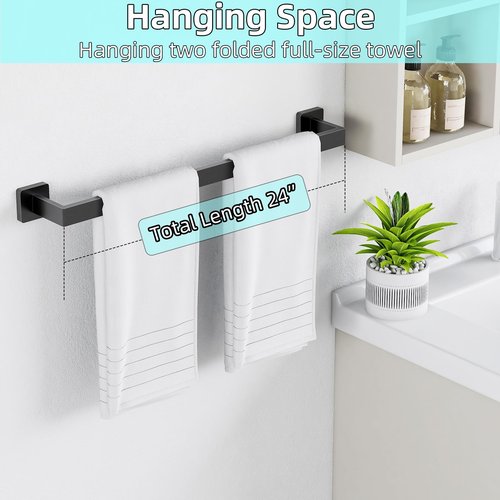 24" Bathroom Towel Bar, 24 Inch Towel Racks for Bathroom Wall Mounted, 304 Stainless Steel Hand Towel Holder Organizer, Modern Home Decor Towel Rod, Matte Black Towel Hangers for Bathroom Wall