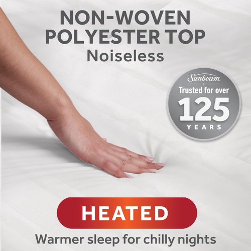 Sunbeam Electric Heated Mattress Pad Twin 75" x 39" 12 Heat Settings 12-Hour Auto Shut-Off Fast Heating Soft Cozy Fabric Deep Pocket Skirt Machine Washable