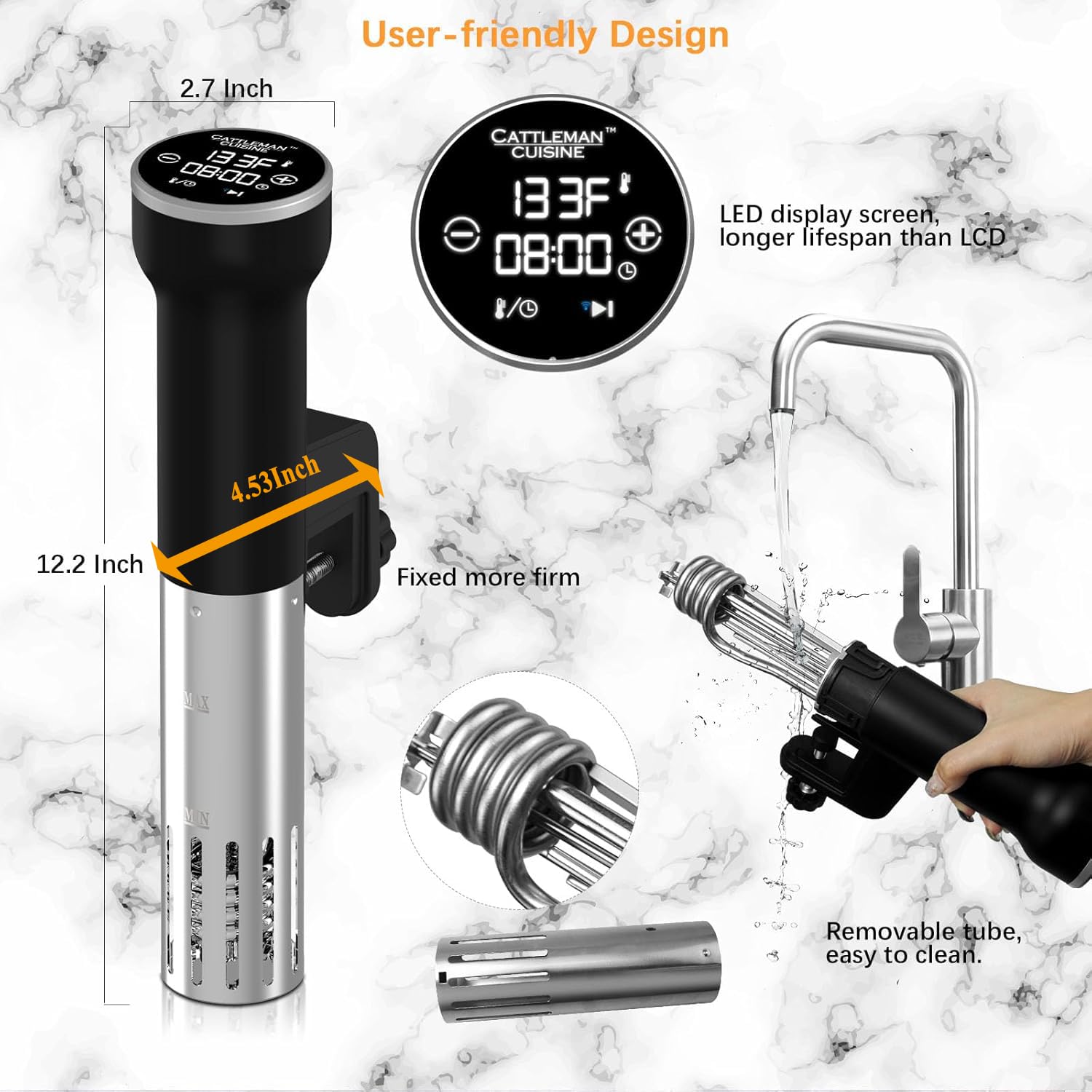 CATTLEMAN Sous Vide Machines Wi-Fi, 1000W, IPX7 Waterproof, Immersion Circulator Precise Cooker, Suvee Cooker with Accurate Temperature&Timer Touch Control, Portable, Noise-free, Fast Heating