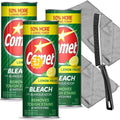 Cleaning Bundle: Comet Lemon Fresh Powder Cleanser with Bleach, 21 oz Bottles, 3 Pack + 2 Microfiber Cloths + 1 Narrow Brush