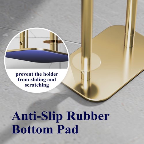 Kitsure Toilet Paper Holder Free Standing – Rustproof Metal Toilet Paper Stand for 4 Rolls with Anti-Slip Base and Shelf for Phone & Small Items, Bathroom Organizers and Storage, Medium, Chrome Gold