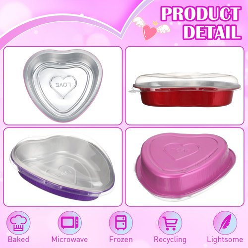 Patelai 25 Sets 22.7 oz Valentine's Heart Shaped Cake Pans with Lid 7.4 '' Valentine's Day Large Disposable Foil Aluminum Heart Baking Pan for Valentines Day Baking Wedding Party Supplies(Multicolor)