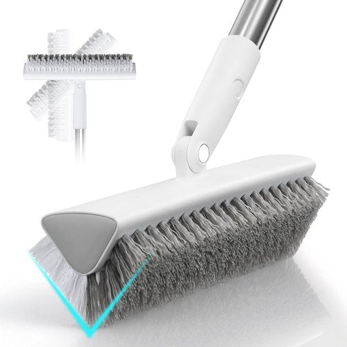 MOPALL Floor Scrub Brush with Long Handle 55", Dual-Sided Stiff Bristle Grout Brush with 180° Rotatable V-Shape Head, Heavy Duty Shower Cleaning for Bathroom Tile, Patio, Deck, Garage, Pool & Corner