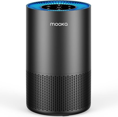 MOOKA H13 True HEPA Air Purifier - 360° Inlet for Large Rooms Up to 1300 Sq Ft | Quiet 13dB, Ideal for Pets & Allergies (Black)