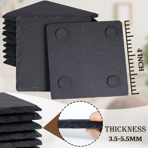 60 Pieces Slate Drink Coasters, GOH DODD 4 Inch Black Coasters Stone Coaster Set, Laser Engraving Blanks with Anti-Scratch Bottom for Home Office Bar Outdoor Housewarming Gifts Wedding Party, Square