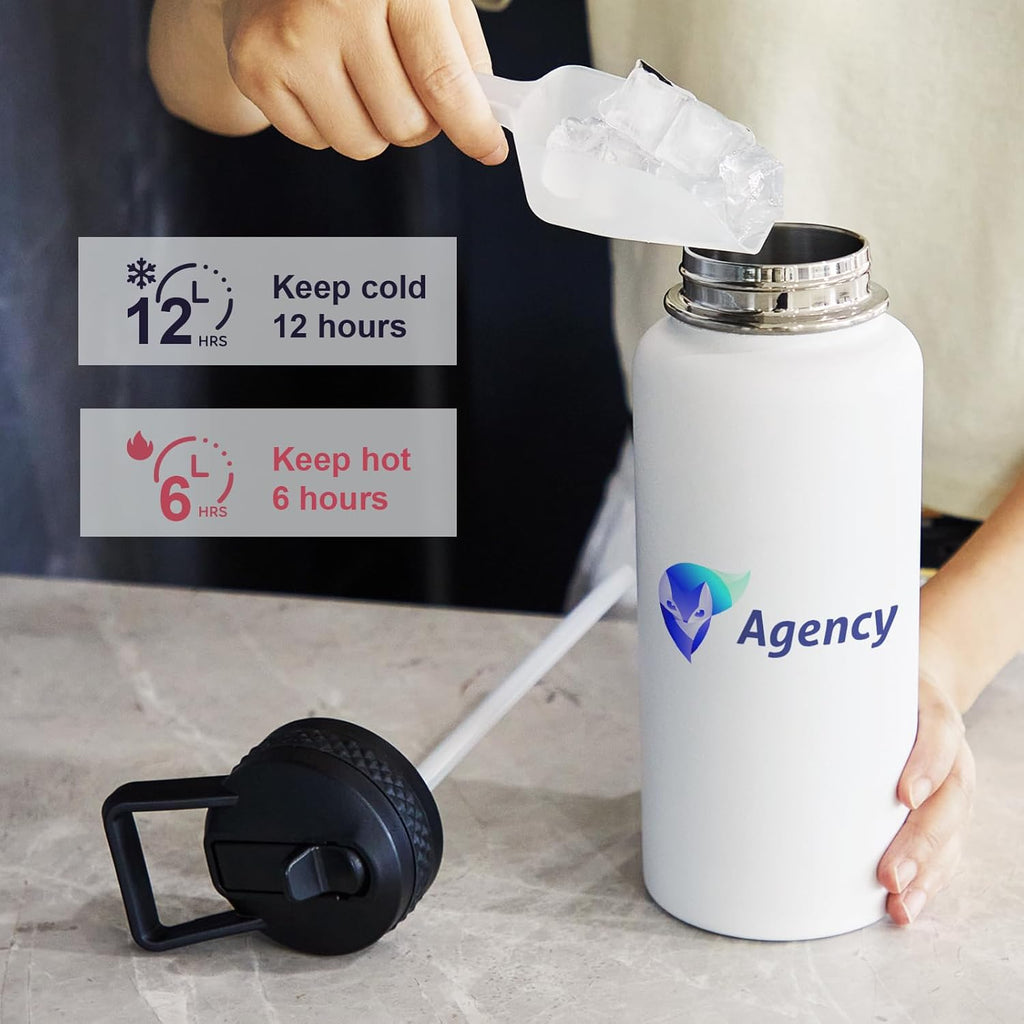 Skiennix Personalized Water Bottles - Custom Text Logo Print | 32oz, 25 Pcs, Double Wall, Leakproof