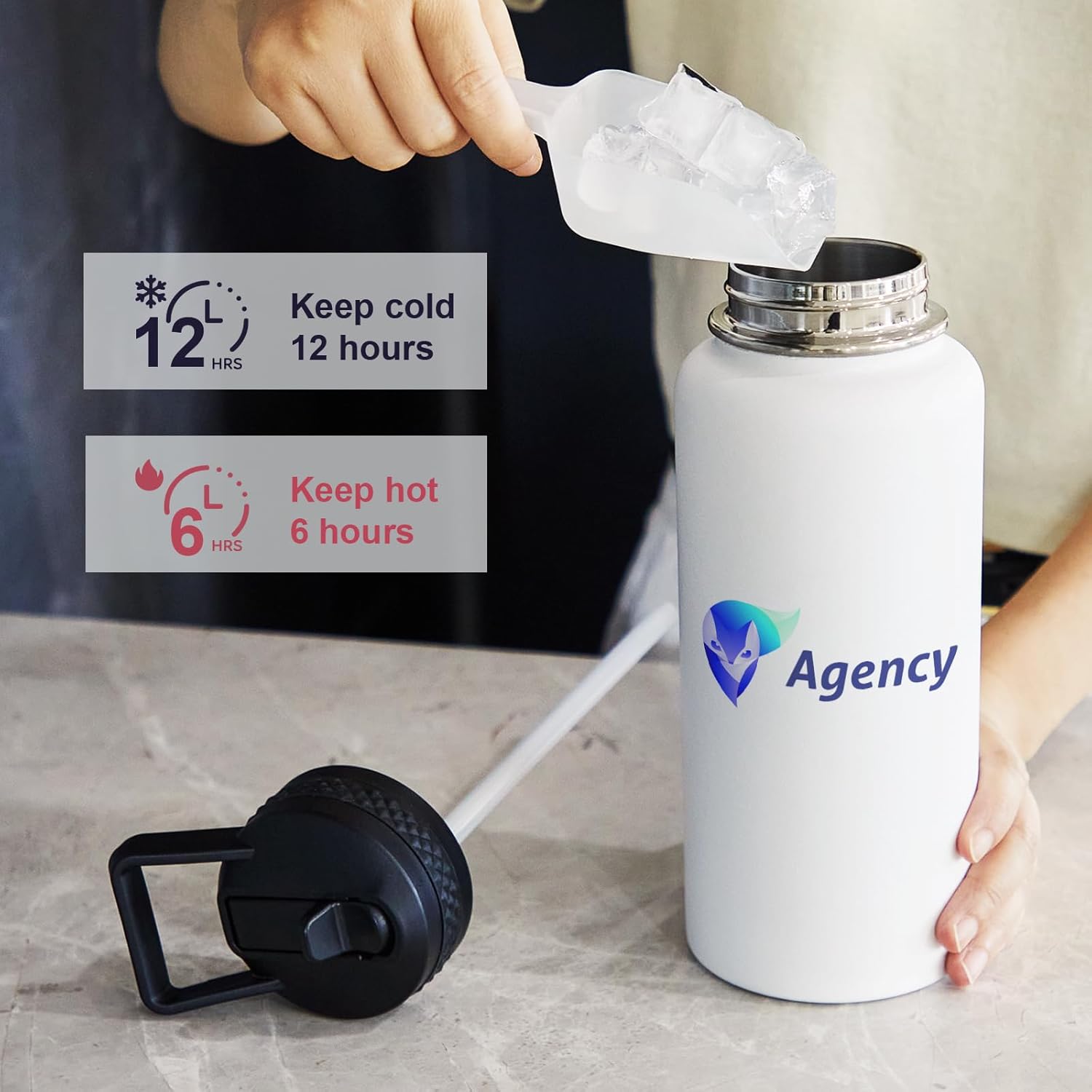 Skiennix Personalized Water Bottles - Custom Text Logo Print | 32oz, 25 Pcs, Double Wall, Leakproof