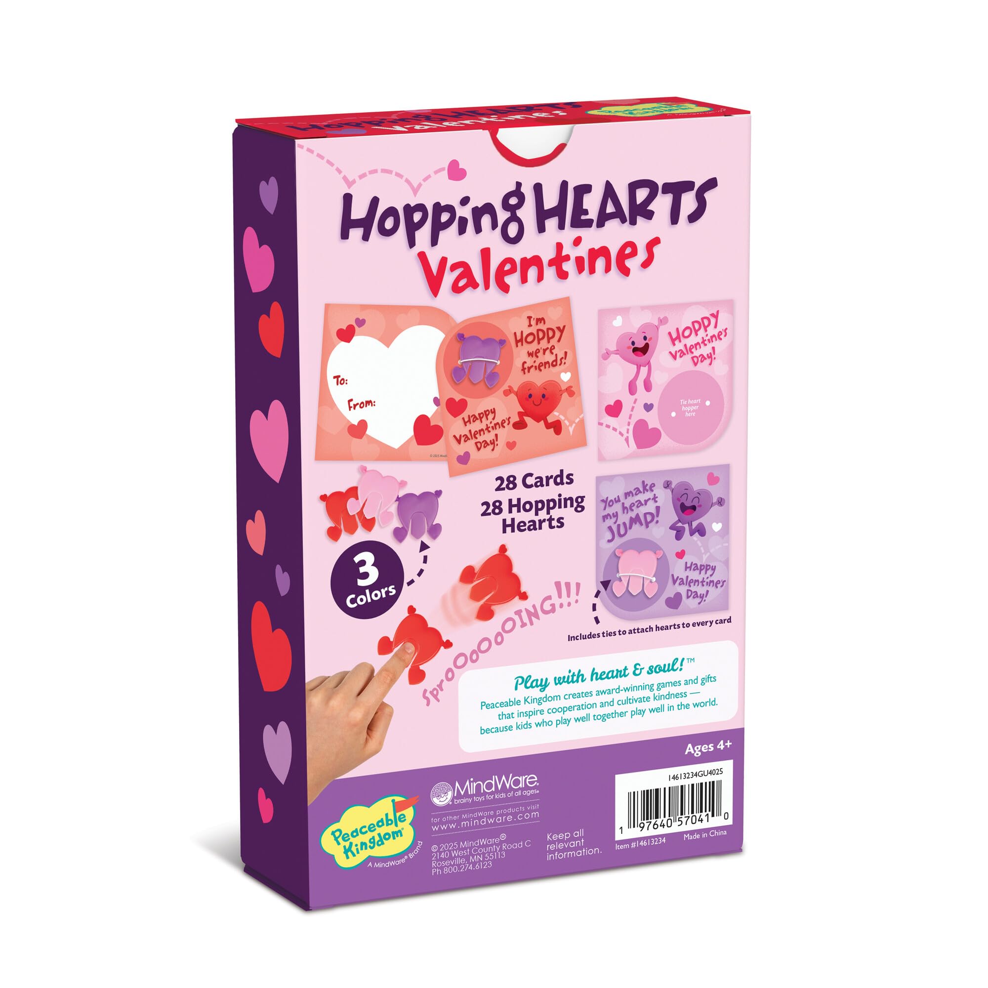 Peaceable Kingdom Valentine's Day Gift for Kids, Fun Party Favors for Classroom, Goodie Bag Stuffers - 28 Hopping Hearts Valentines