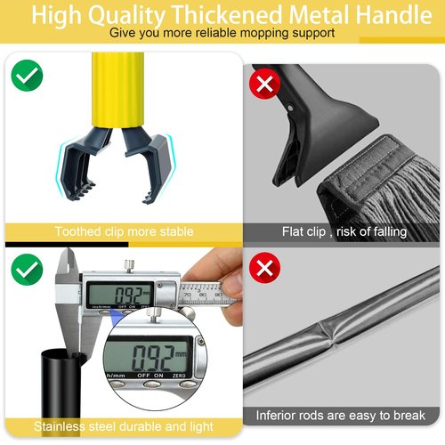 SOBONNE Commercial Mop Handle Heavy Duty, Industrial Mop Stick with Jaw Clamp Wet Gripper Mops Head Replacement Holder for Floor Cleaning