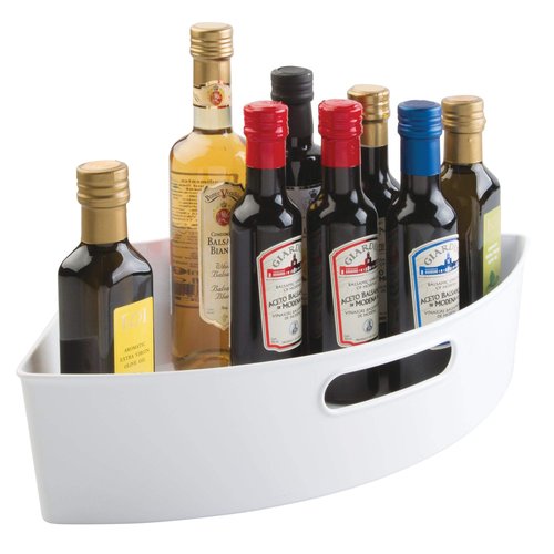 iDesign Recycled Plastic 1/4 Wedge Lazy Susan Turntable Organizer with Handle, Pantry, Bathroom, General Storage and More – 16.5" x 11" x 4", White