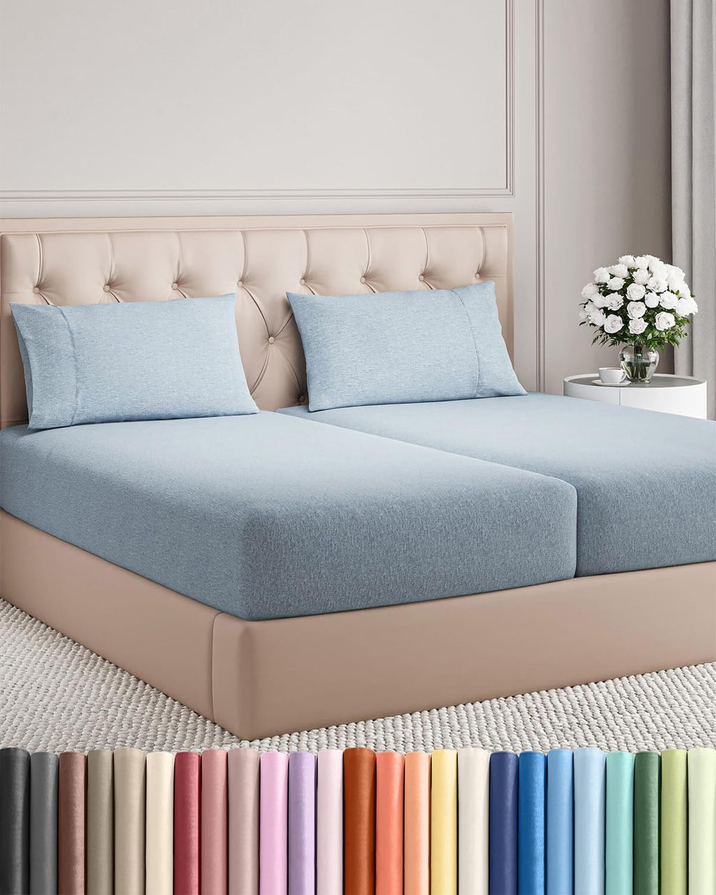 Split King Size 5-Piece Sheet Set | Comfy Breathable Cooling Bed Sheets - Hotel Luxury Bedding in Blue
