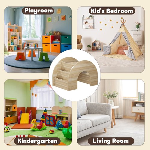 ZUNLANTK 3-in-1 Kids Desk and Chair Set, Toddler Desk with Bookshelf for Ages 2-7 | Arched Baby Bookshelf with Table for Reading Drawing Playing (Oak)