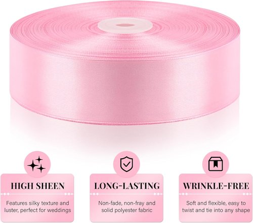 1-1/2 Inch 100 Yards Pink Satin Ribbon, Solid Fabric Ribbon Roll for Flower Bouquet, Gift Wrapping, Roses Making, Handmade Crafts