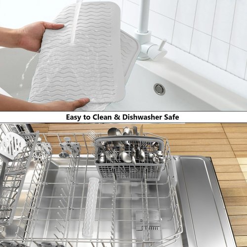 ZLR Silicone Dish Drying Mat 12" x 12" Square - Small Heat Resistant Trivet & Countertop Protector for Air Fryer, Coffee Maker - Waterproof Kitchen Drain Pad for Cups, Fruit (Milk White)