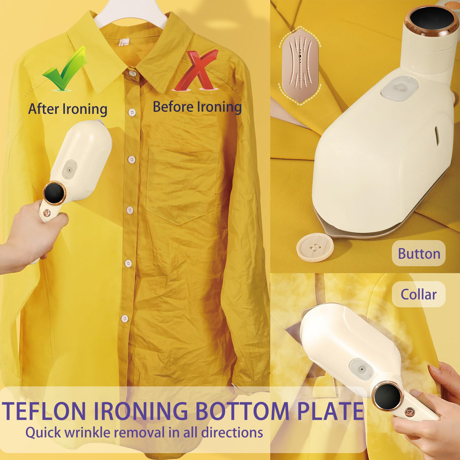 Travel Steamer Iron, 1000W Portable Mini Steam Iron, 100ml Foldable Wet Dry Dual-Purpose Hanging Ironing Machine, Essential Steamer for Home, Travel & University Dormitory (Purple)