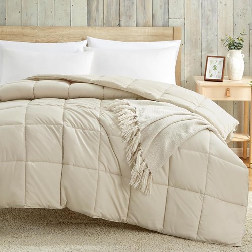 Homelike Moment King Size Comforter - Lightweight Beige Down Alternative Bedding for All Seasons