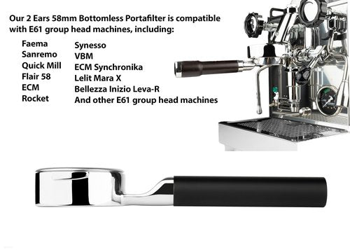 LILQ 58mm Bottomless Naked 2 Ears Lay Flat Portafilter Compatible with E61 Grouphead Machines– Includes 18–20g Basket - (Walnut, 58mm For E61)