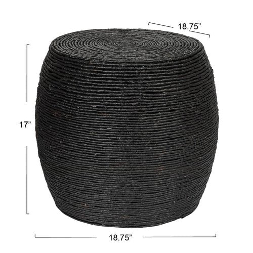 Creative Co-Op Round Handwoven Corn Rope Barrel Side Table, Black