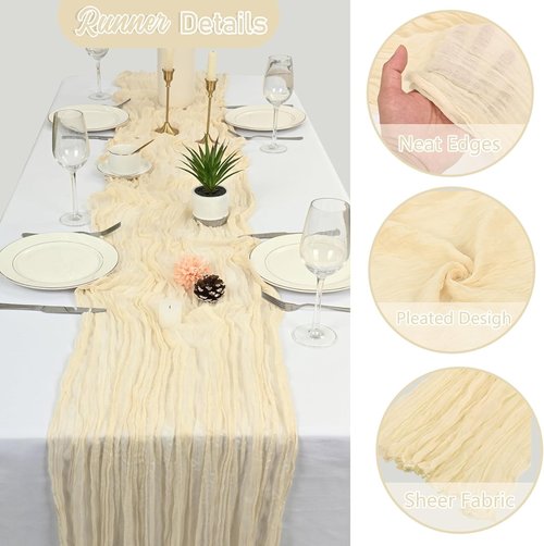Lvory Cheesecloth Table Runner - 20 Pack 10FT Boho Gauze Fabric for Weddings, Parties & Events