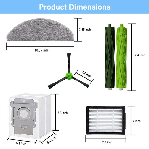 Replacement Parts Accessories for iRobot Roomba Combo i5, i5+, j5, j5+ Robot Vacuum Cleaner, 1 Set of Roller Brush & 4 Filters & 4 Mop Pads & 4 Vacuum Bags & 4 Side Brushes