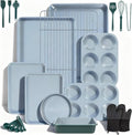 Ammeloo 22-Piece Non-Stick Baking Pans Set - Stackable Bakeware with Oven Mitt & Utensils | Gray & Hunter Green