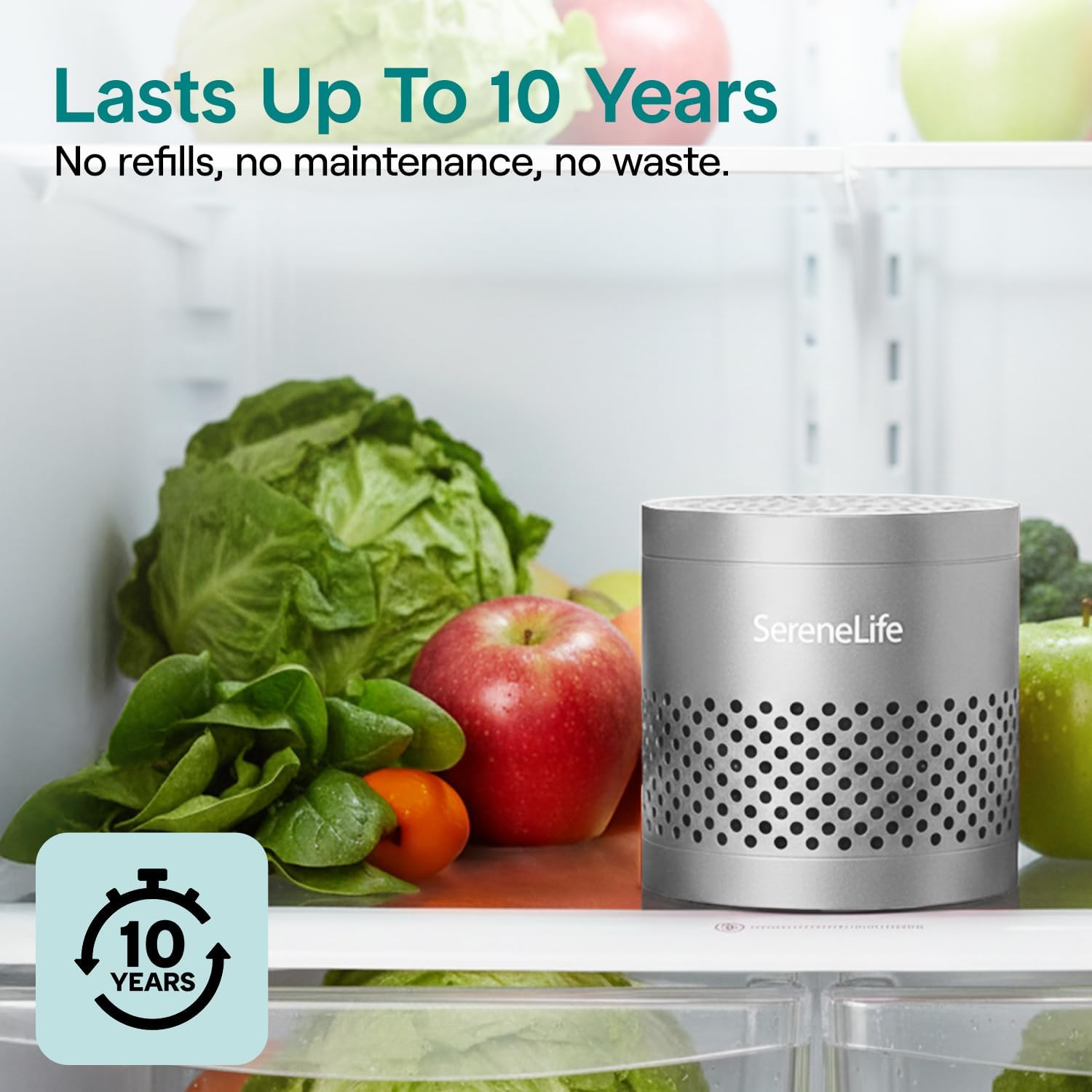 SereneLife Refrigerator Deodorizer - Multi-Use Odor Eliminator Pod | Compact & Reusable, Lasts Up to 10 Years (Gray)