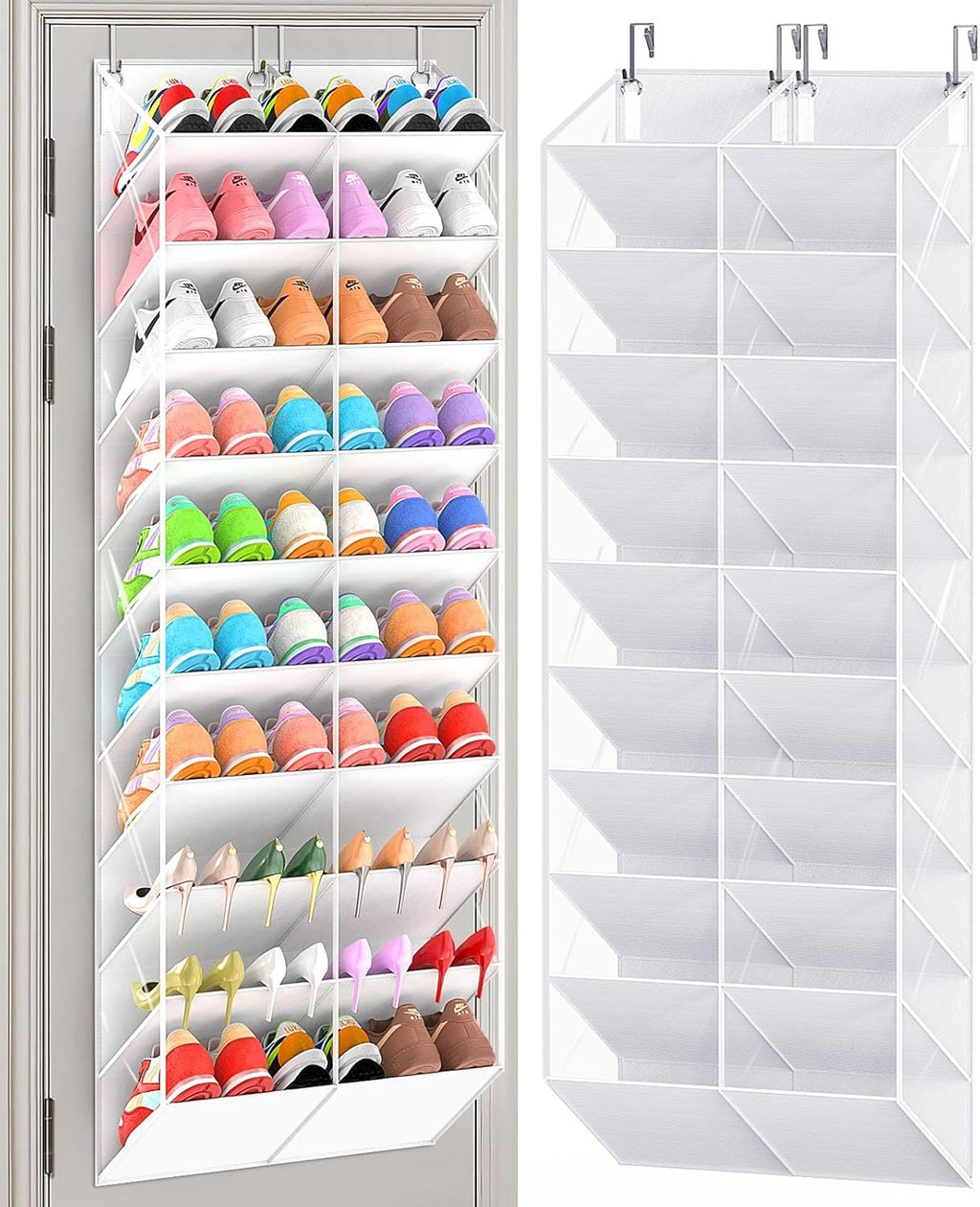 UVIAHOMI Over The Door Shoe Organizer - 10-Tier Clear Pocket Storage for Sneakers, Boots & Heels