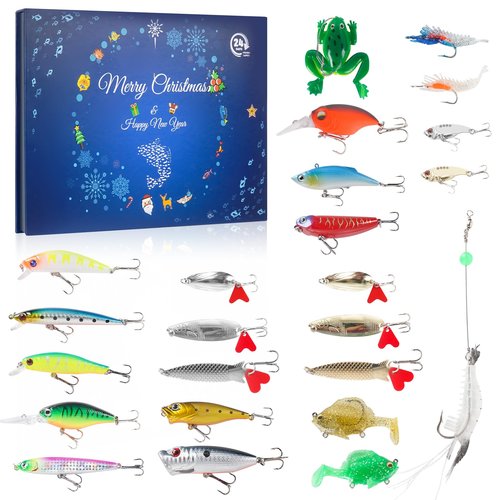 Advent Calendar Fishing 2026 Christmas Countdown 24 Days Fishing Lures Set for Fisherman Adult Men Teen Boys Xmas Surprise Gift