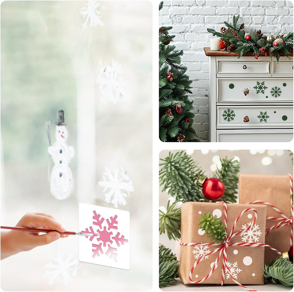 Skiennix 9 Pcs Large Snowflake Stencils - Perfect for Window Decorations & Winter Crafts