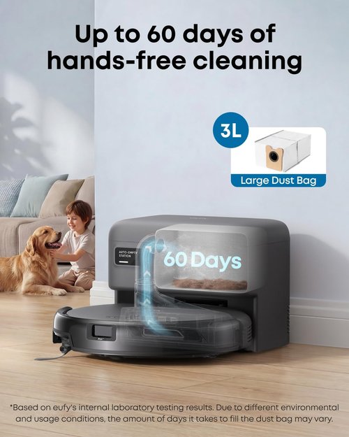 Eufy C10 Robot Vacuum - Self-Emptying with 8 Weeks Hands-Free Operation | Advanced Smart Mapping & LiDAR Navigation, 2.85-Inch Slim Design, Powerful Suction for Pet Hair
