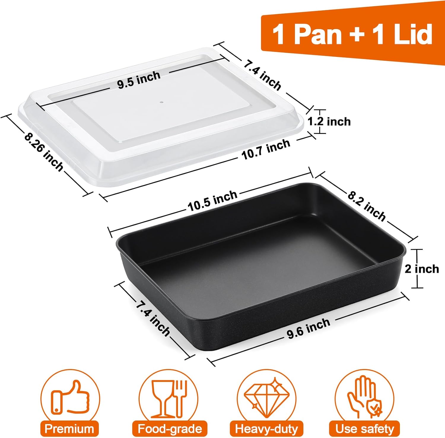 P&P CHEF Toaster Oven Pan - Nonstick Rectangular Baking Tray with Lid | 10.5 Inch, 2-Piece Set