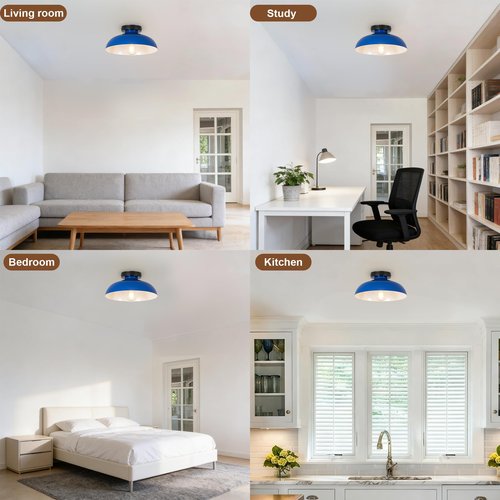 KOPCTOBL 2 Pack Farmhouse Semi Flush Ceiling Light, 11.8 Inch Metal Semi Flush Mount Ceiling Light, E26 Base, Vintage Ceiling Light Fixture for Hallway Entryway Bedroom, Dark Blue