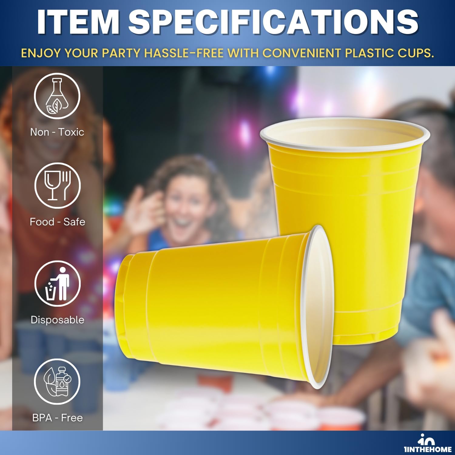Yellow Plastic Party Cups - 16 oz | 50 Pack for Fun Gatherings and Events