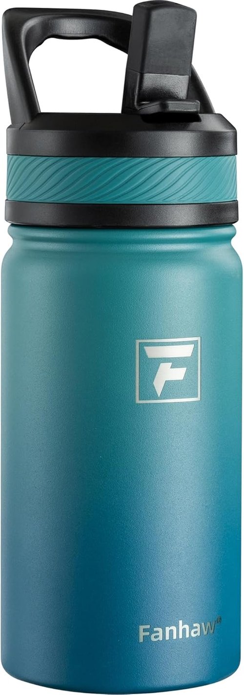 Fanhaw Kids Insulated Water Bottle - 14 Oz Stainless Steel, Leak-Proof, BPA-Free | Green Blue