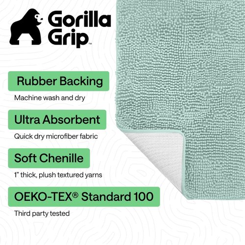 GORILLA GRIP Bath Rug Mat - Soft Absorbent Chenille with Quick Dry Microfiber | Washable 24x17 Seablue