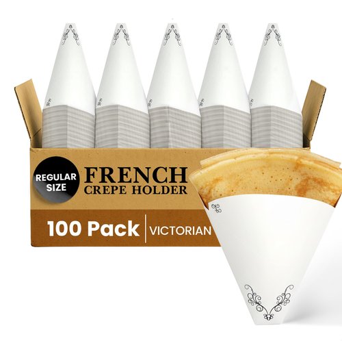 Friteshop Elegant Victorian French Crepe Holder - Regular Size – Perforated, Disposable holder for Crepes – Hot and Cold Crepe, Heavy-Duty, Grease-Resistant Takeaway Food Packaging - 100 Pck