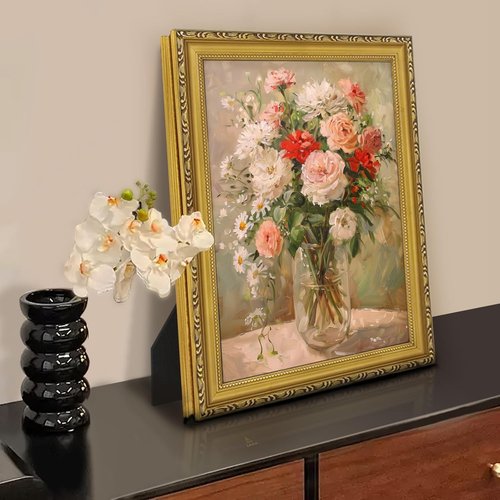 MIEVU Gold Vintage Framed Wall Art - Floral Canvas Prints for Living Room & Bedroom Decor | 11x14in