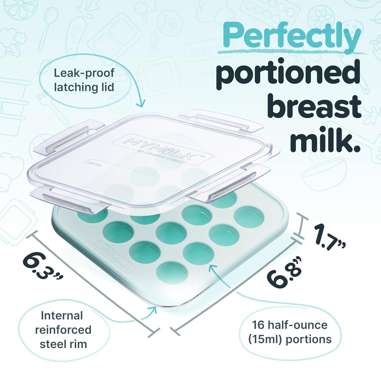 Souper Cubes MyMilk Silicone Breast Milk Freezer Trays - 1/2 oz. Capacity, Mint - 2-Pack for Purees & More
