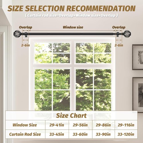 GXOACKJ Adjustable Curtain Rods - Black 5/8 Inch Drapery Rods for Windows 33 to 60 Inches | Elegant Twisted Cage Finials