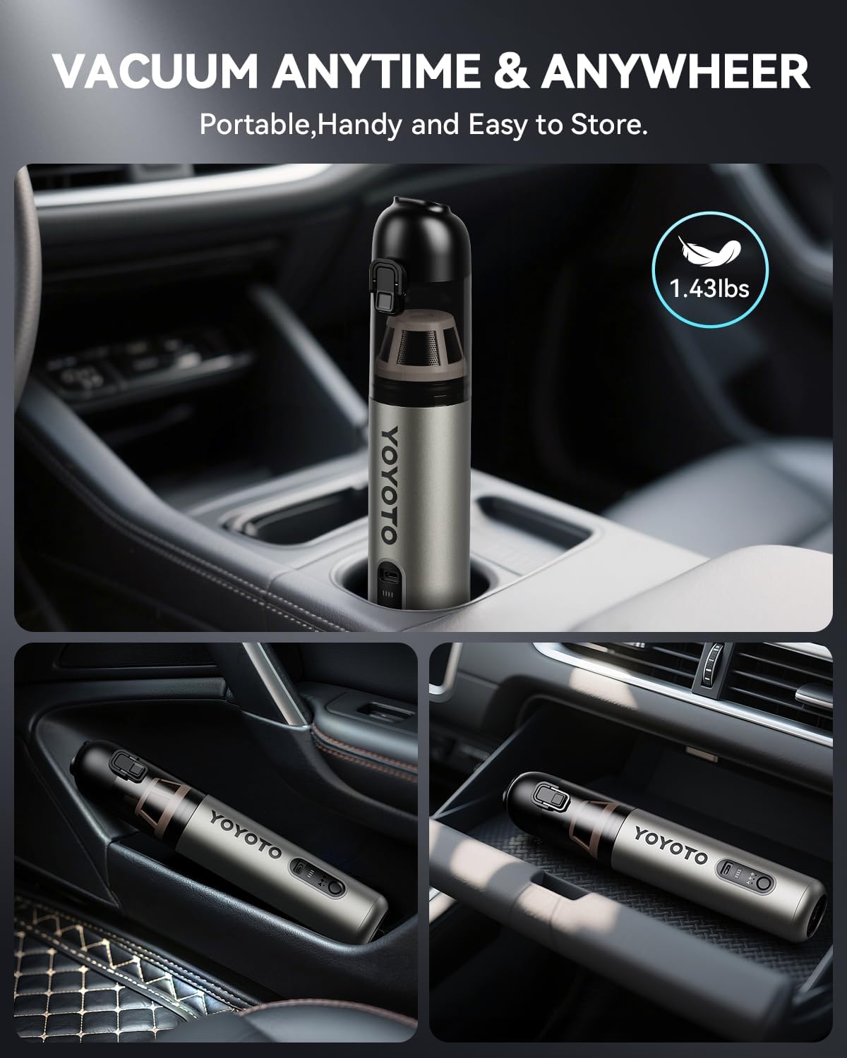 Skiennix Handheld Vacuum | Cordless 4-in-1 Mini Cleaner with 21000Pa Suction - Ultra Light & Rechargeable (Silver)