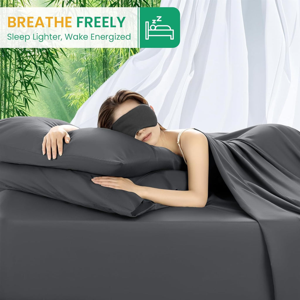 SONORO KATE Queen Size Bamboo Viscose Sheets - Ultra Breathable & Cooling 4PC Set (Dark Grey)