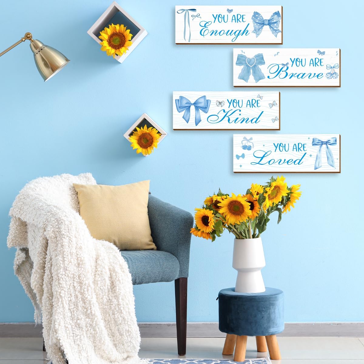 Skiennix 4 Pcs Blue Coquete Bow Room Decor - Trendy Preppy Wall Art for Teen Girls' Bedroom & Bathroom