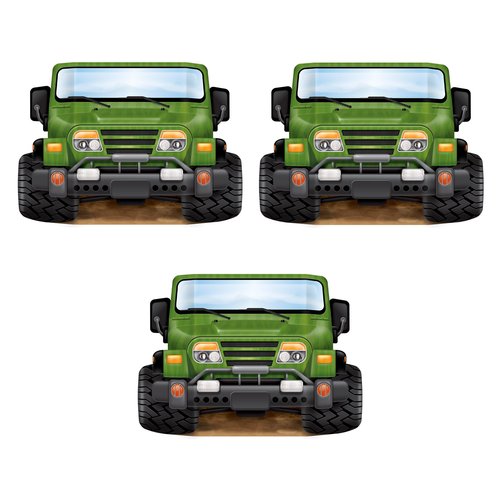 Beistle Jungle Safari Photo Prop – 3-Pack Off-Road Vehicle Cardstock Cutouts for Jungle Birthdays, Zoo Adventures, or Dinosaur-Themed Photo Booths – Wilderness Party Decorations – 3' x 25"