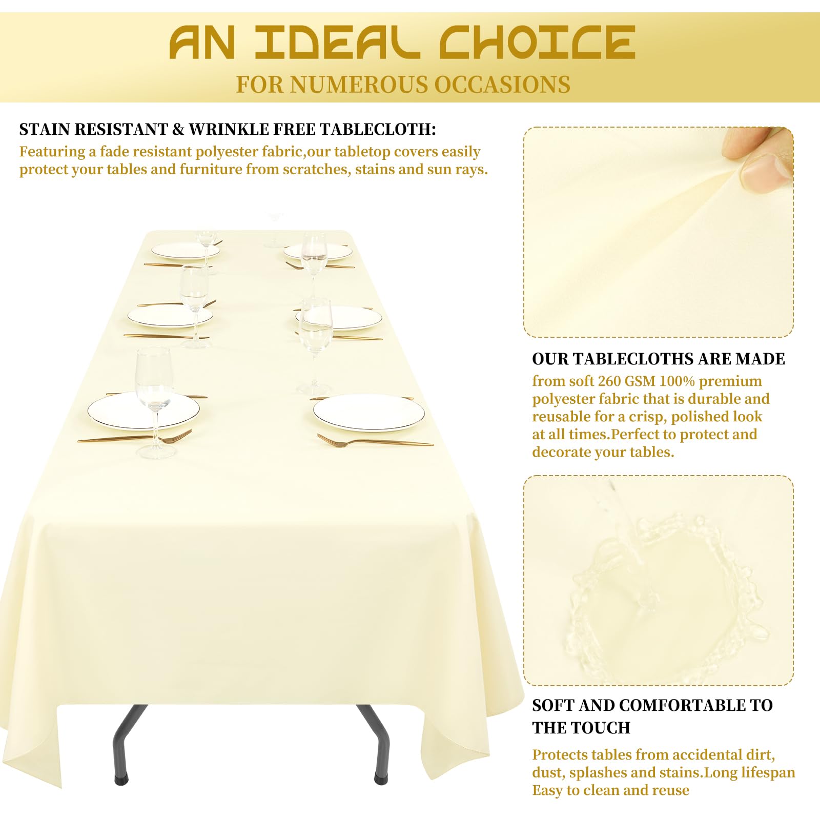Showgeous 12 Pack Table Cloth Beige Tablecloth 60 x 102 Inch Table Clothes for 6 Foot Rectangle Tables, Wrinkle Resistant Washable Polyester Table Cover for Wedding Parties Banquet