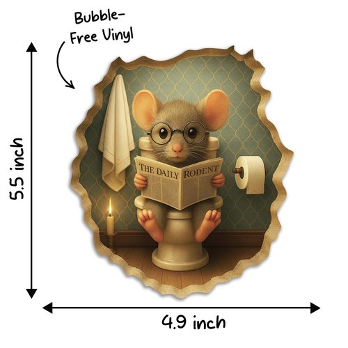 GRITKULTURE Removable Mouse Sitting on Toilet in Mouse Hole Decal Sticker 5.1inch 2 Pack. Mouse Hole in The Wall Sticker with 3D Effect. Wall Decoration, Funny Gift, Potty Training, Prank (#1)